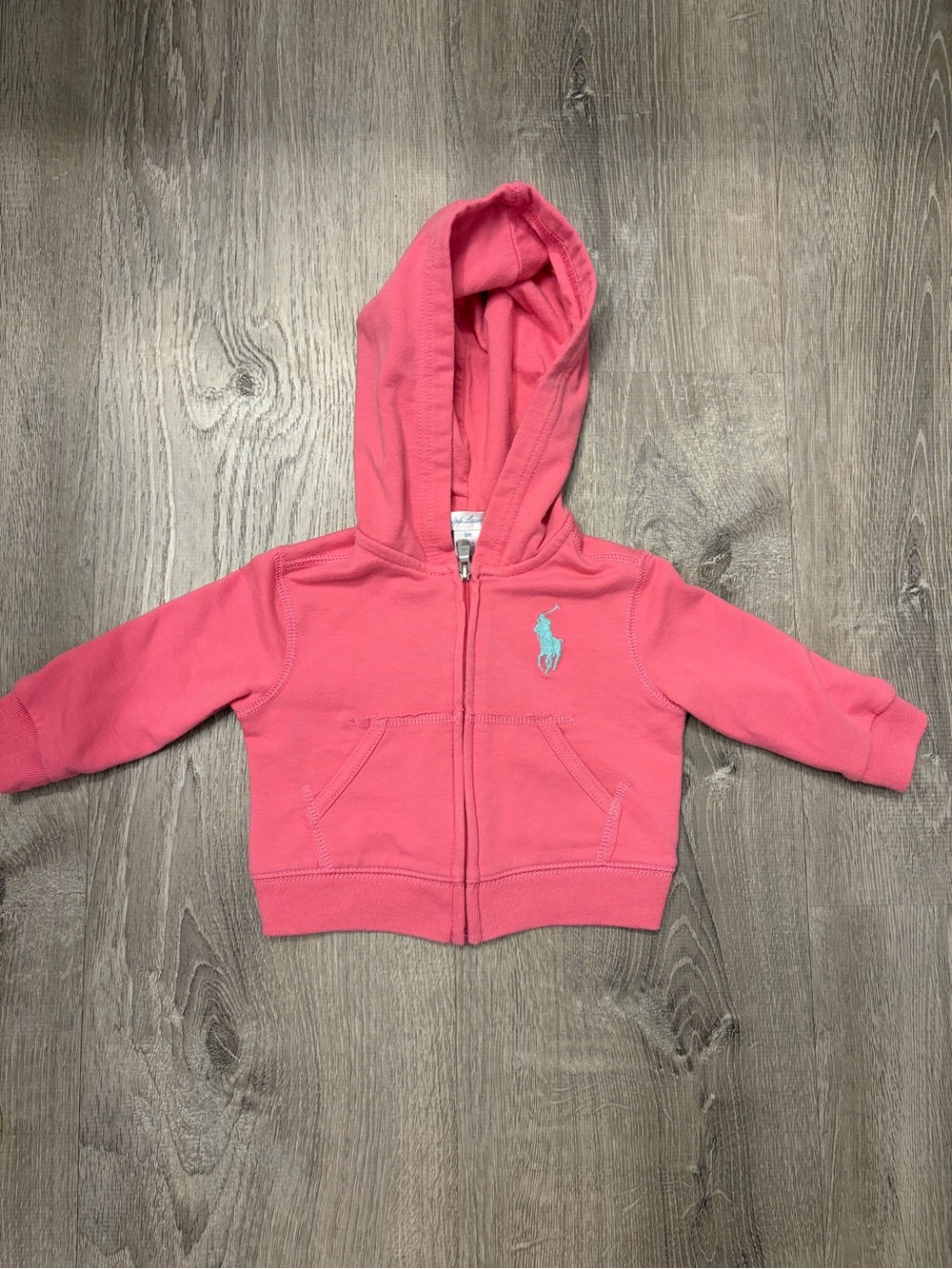 Baby Girl Ralph Lauren Pink Zip Up Hoodie Sweatshirt- Size 6 Months